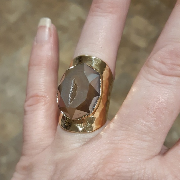 New Titanium Window Druzy Adjustable Gold Ring. - Picture 3 of 8